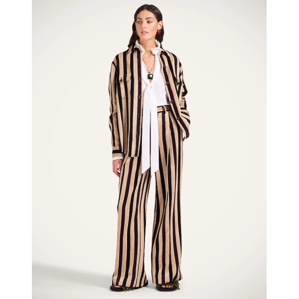 La DoubleJ Loose Pants in Stripes Light Beige | Pants | Coveti