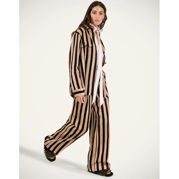 La DoubleJ Loose Pants in Stripes Light Beige | Pants | Coveti