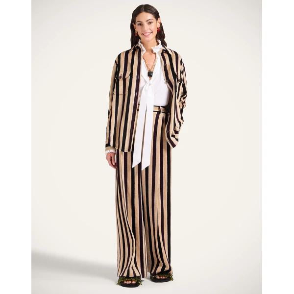 La DoubleJ Loose Pants in Stripes Light Beige | Pants | Coveti