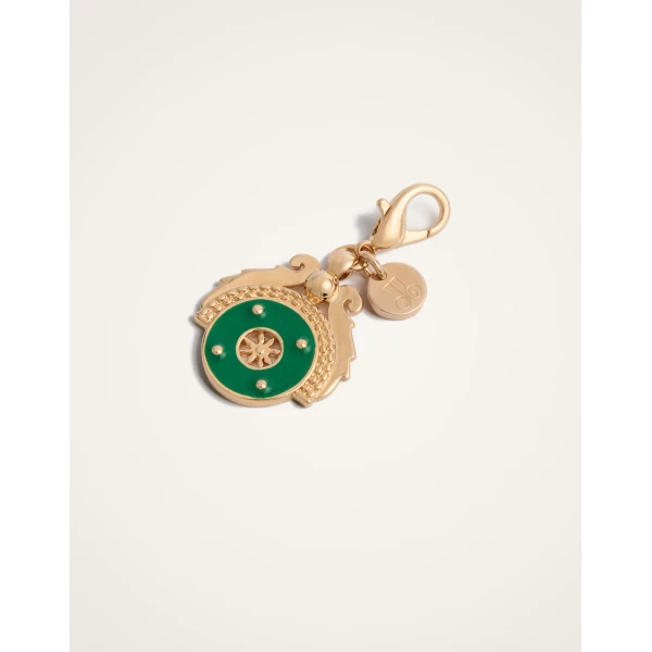 La DoubleJ Medallion Charm in 24K Gold Plate & Green Enamel, view 3