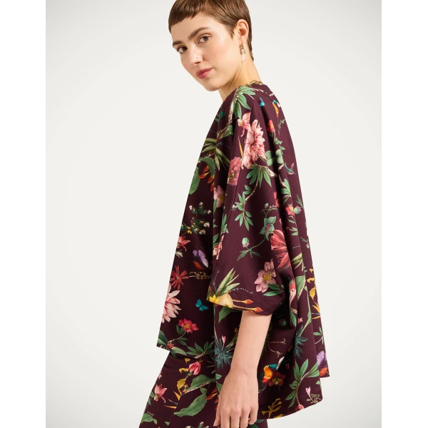 La DoubleJ Meditation Poncho in Zooflora Burgundy | Jackets | Coveti