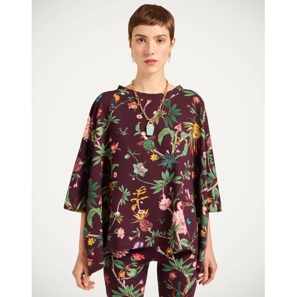 La DoubleJ Meditation Poncho in Zooflora Burgundy | Jackets | Coveti