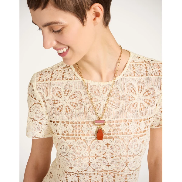 La DoubleJ Mini Bridge Portal Necklace in 24K Gold Plate & Red Jasper | Necklace | Coveti