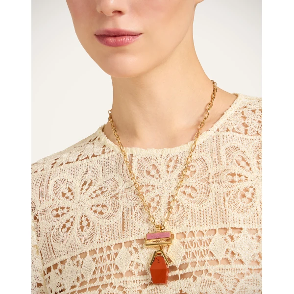 La DoubleJ Mini Bridge Portal Necklace in 24K Gold Plate & Red Jasper | Necklace | Coveti