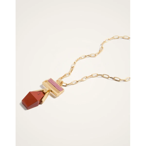 La DoubleJ Mini Bridge Portal Necklace in 24K Gold Plate & Red Jasper | Necklace | Coveti