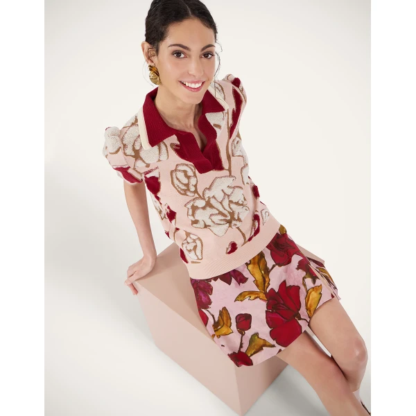 La DoubleJ Mini Foulard Skirt in French Kiss Dusty Pink, view 4
