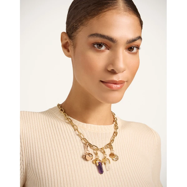 La DoubleJ Mini Pillar Charm in 24K Gold Plate & Amethyst, view 2