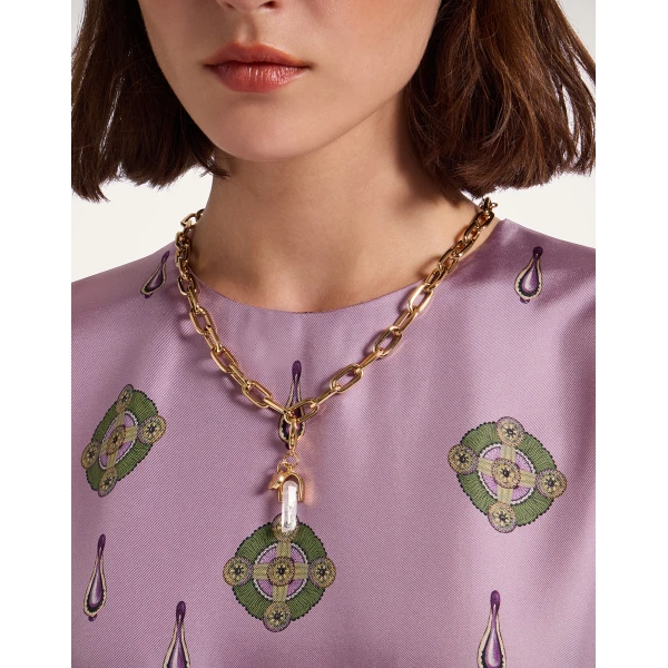 La DoubleJ Mini Pillar Charm in 24K Gold Plate & Clear Quartz, view 2