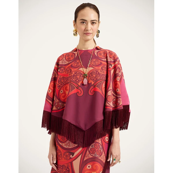 La DoubleJ Mini Poncho in Alchemy Dark Red at Coveti