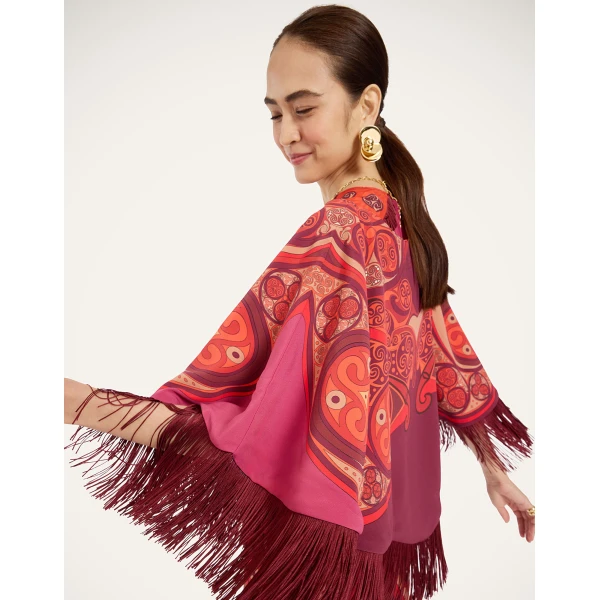 La DoubleJ Mini Poncho in Alchemy Dark Red at Coveti