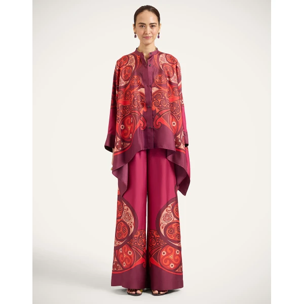 La DoubleJ Palazzo Pants in Alchemy Dark Red, view 2