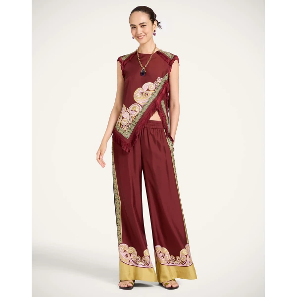 La DoubleJ Palazzo Pants in Kells Swirl Burgundy at Coveti