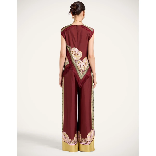 La DoubleJ Palazzo Pants in Kells Swirl Burgundy at Coveti