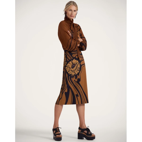 La DoubleJ Pencil Skirt in Big Blooms Brown, view 4