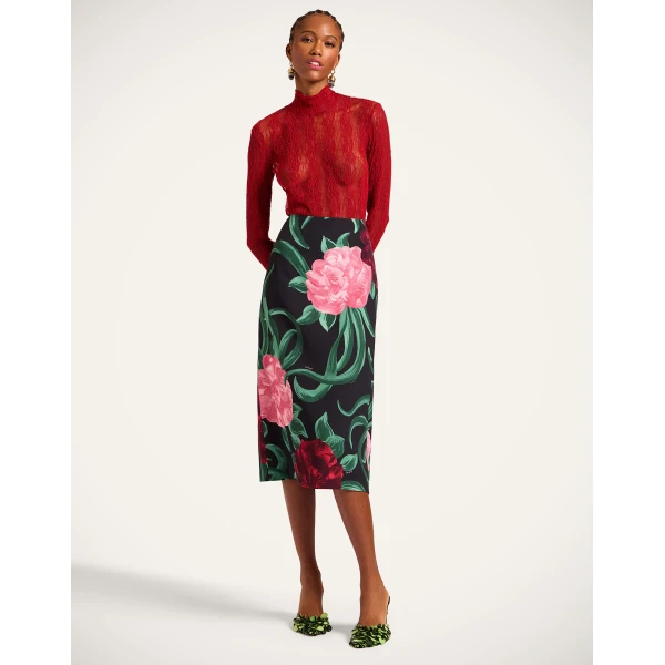 La DoubleJ Pencil Skirt in Peony Black, view 2