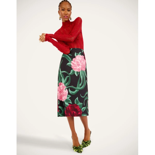 La DoubleJ Pencil Skirt in Peony Black, view 4