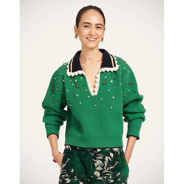 La DoubleJ Picket High Sweater in Green, view 2