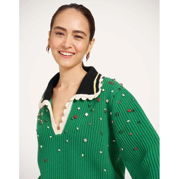 La DoubleJ Picket High Sweater in Green, view 5