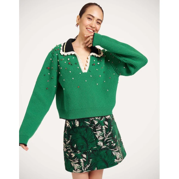 La DoubleJ Picket High Sweater in Green, view 6