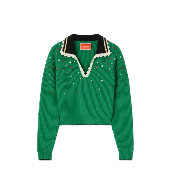 La DoubleJ Picket High Sweater in Green at Coveti