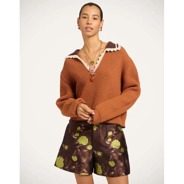 La DoubleJ Picket High Sweater in Tobacco at Coveti