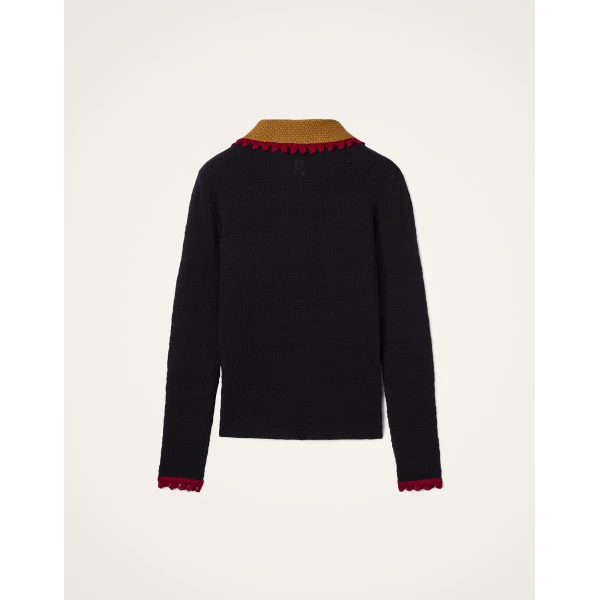 La DoubleJ Picket Polo Jumper in Black Knit, view 6