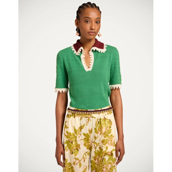 La DoubleJ Picket Polo Top in Green, view 2