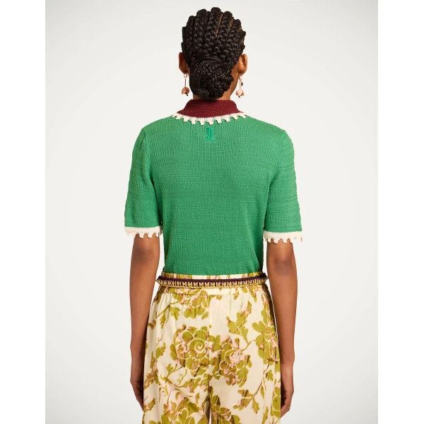 La DoubleJ Picket Polo Top in Green, view 3