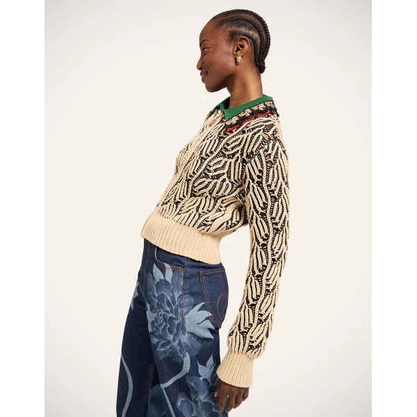 La DoubleJ Picture Cardigan in Bicolor Black & Beige, view 5