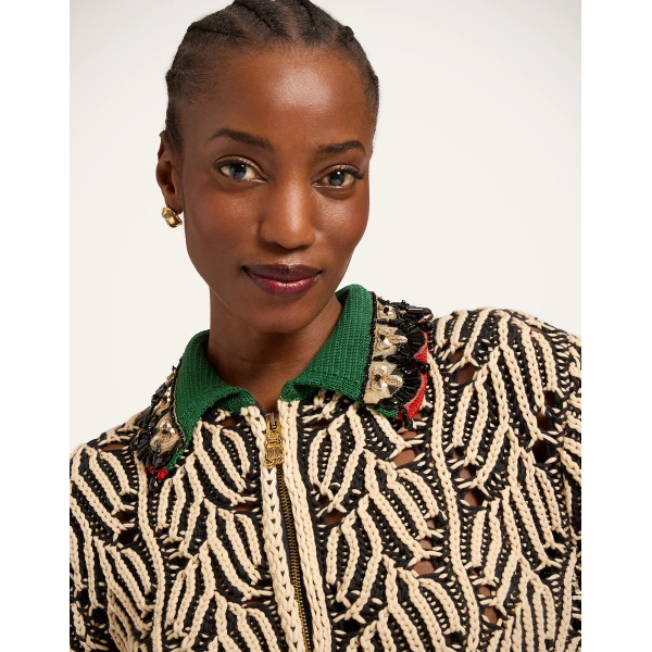 La DoubleJ Picture Cardigan in Bicolor Black & Beige, view 6