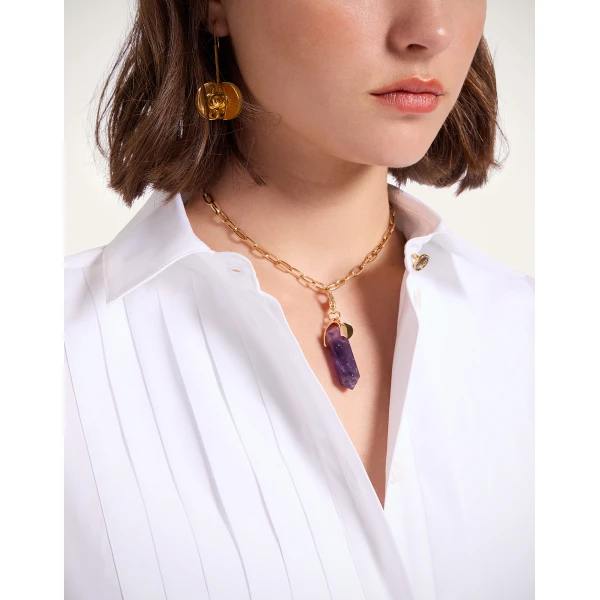 La DoubleJ Pillar Charm in 24K Gold Plate & Amethyst, view 2
