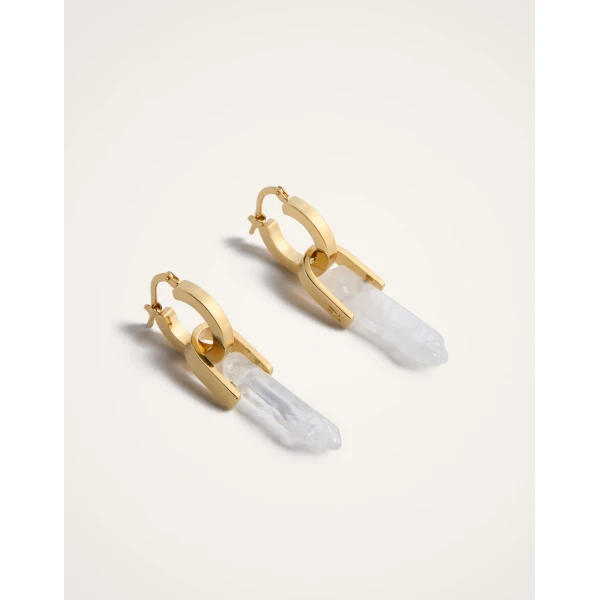 La DoubleJ Pillar Earrings in 24K Gold Plate & Clear Quartz | Earrings | Coveti