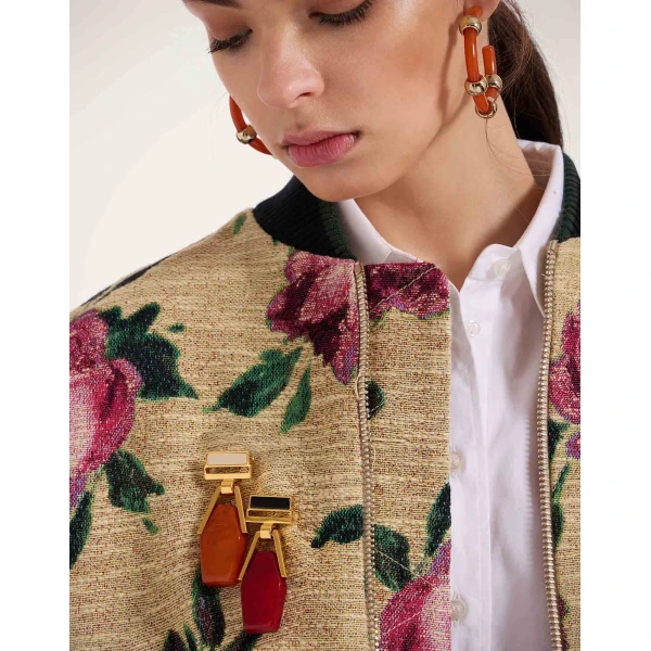 La DoubleJ Portal Brooch in 24K Gold Plate & Orange Resin | Brooches & Pins | Coveti