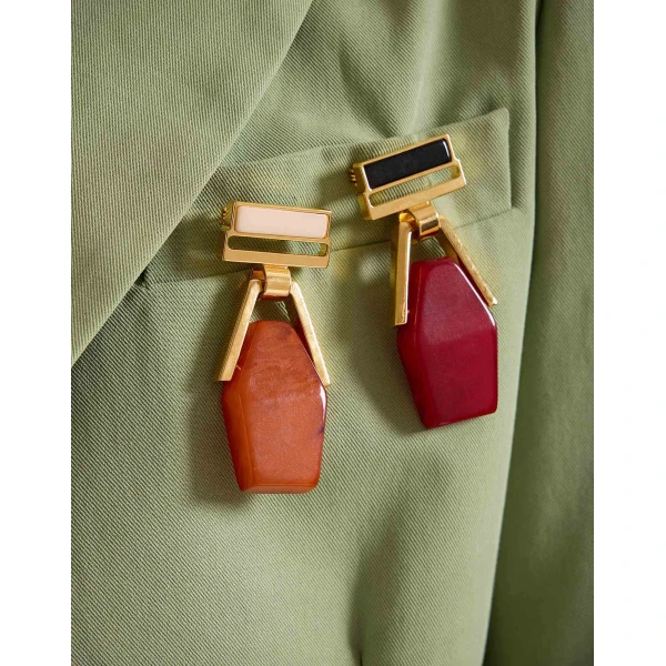 La DoubleJ Portal Brooch in 24K Gold Plate & Red Resin | Brooches & Pins | Coveti