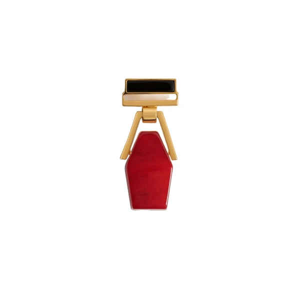 Portal Brooch in 24K Gold Plate & Red Resin