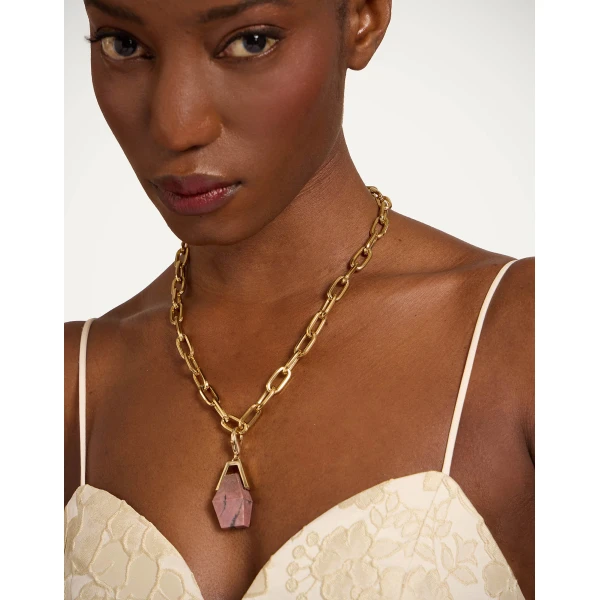 La DoubleJ Portal Charm in 24K Gold Plate & Rhodonite | Necklace | Coveti