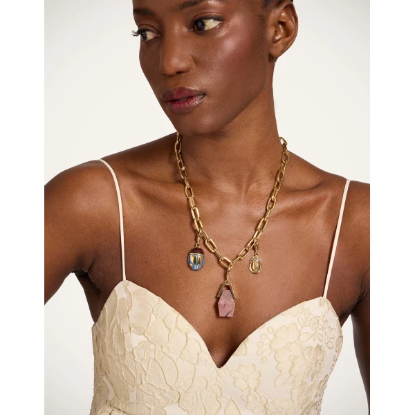 La DoubleJ Portal Charm in 24K Gold Plate & Rhodonite | Necklace | Coveti