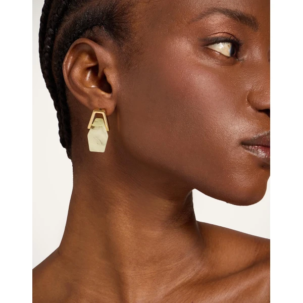 La DoubleJ Portal Earrings in 24K Gold Plate & Green Resin, view 2