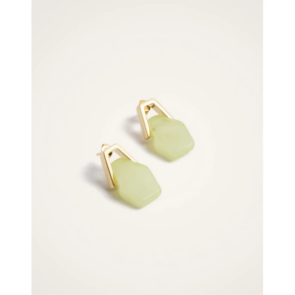 La DoubleJ Portal Earrings in 24K Gold Plate & Green Resin, view 3