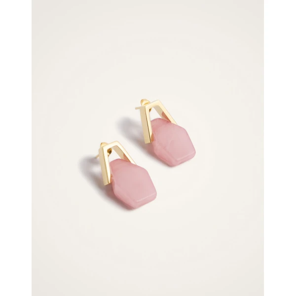 La DoubleJ Portal Earrings in 24K Gold Plate & Pink Resin, view 3