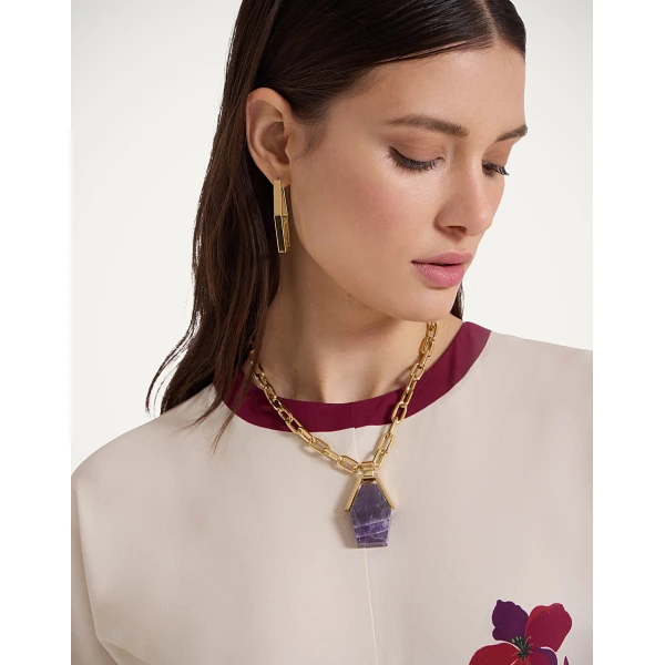 La DoubleJ Portal Necklace in 24k Gold Plate & Amethyst, view 2