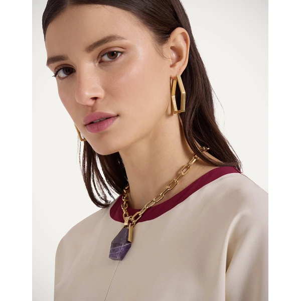 La DoubleJ Portal Necklace in 24k Gold Plate & Amethyst, view 3