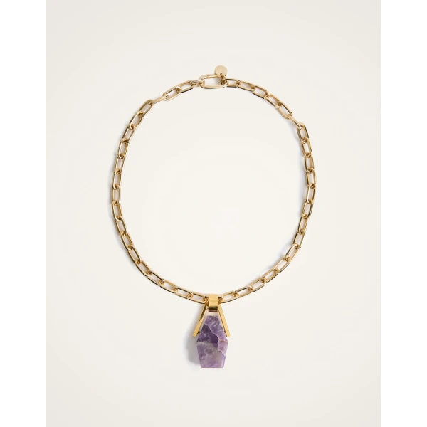 La DoubleJ Portal Necklace in 24k Gold Plate & Amethyst, view 4