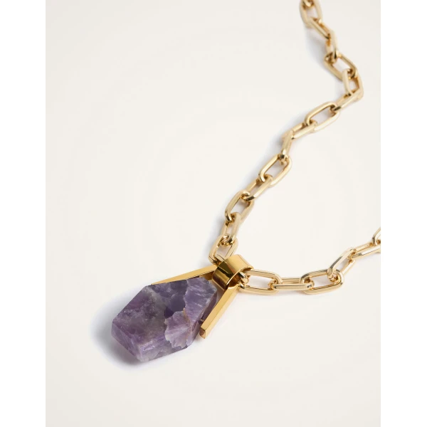 La DoubleJ Portal Necklace in 24k Gold Plate & Amethyst, view 5