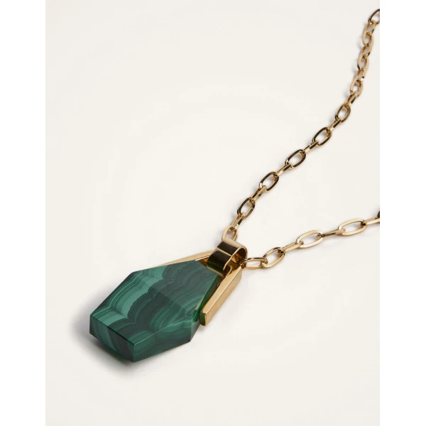 La DoubleJ Portal Necklace in 24k Gold Plate & Malachite at Coveti