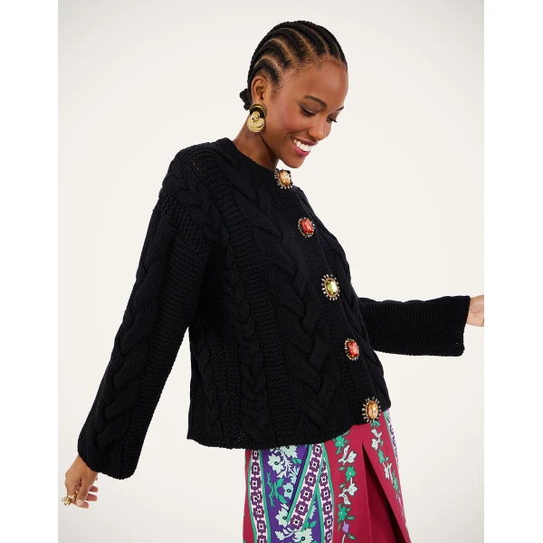 La DoubleJ Portrait Cardigan in Black, view 2