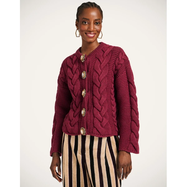 La DoubleJ Portrait Cardigan in Burgundy, view 2