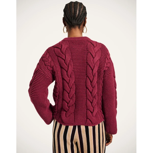 La DoubleJ Portrait Cardigan in Burgundy, view 3