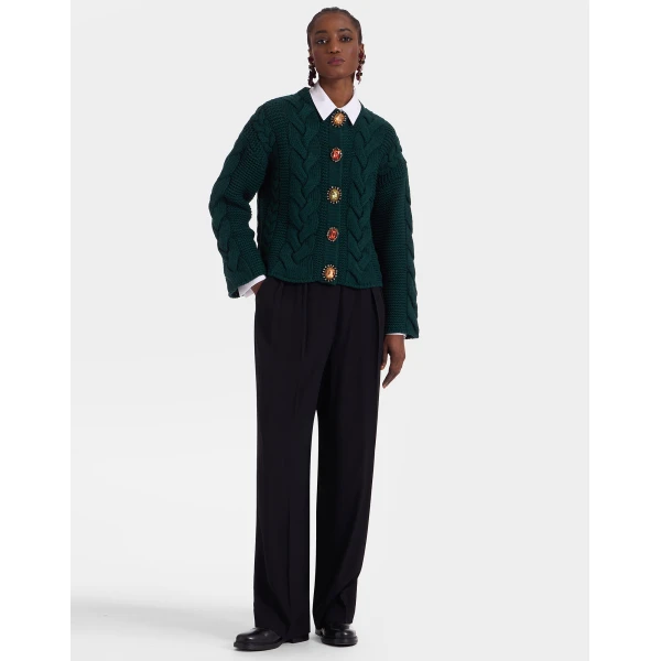 La DoubleJ Portrait Cardigan in Green, view 6