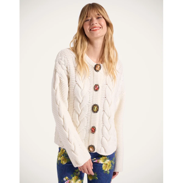 La DoubleJ Portrait Cardigan in Ivory, view 2